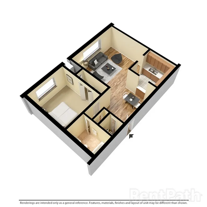 Floor plan 1 bed 3D