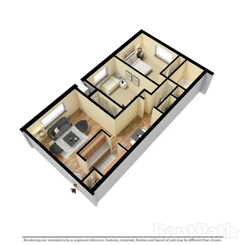 Floor plan 2 bed 3D
