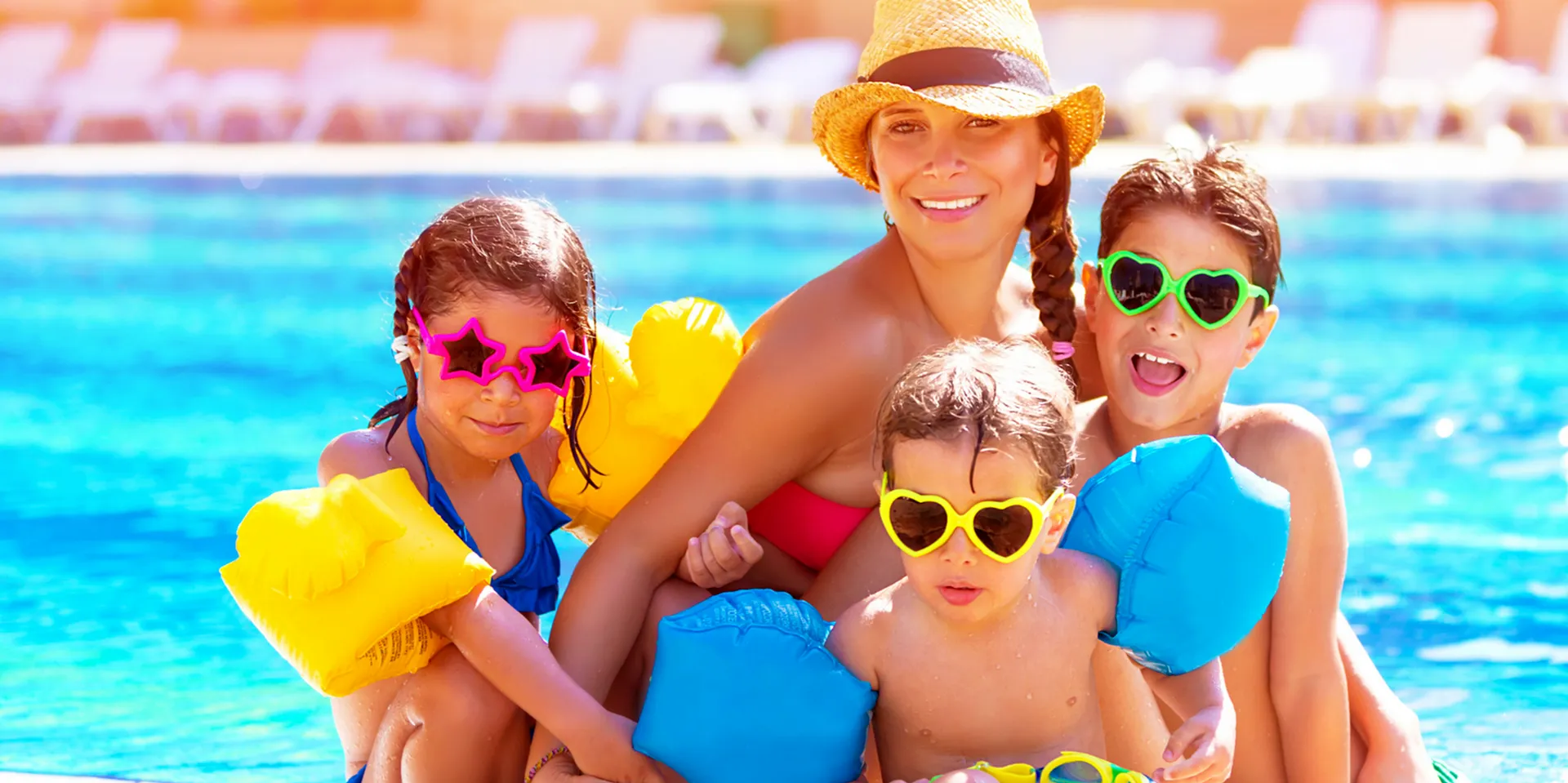 family in pool