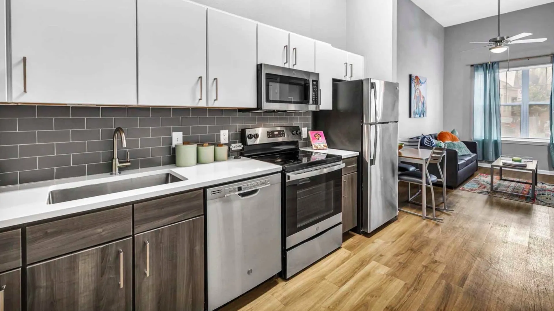 kitchen & living room
