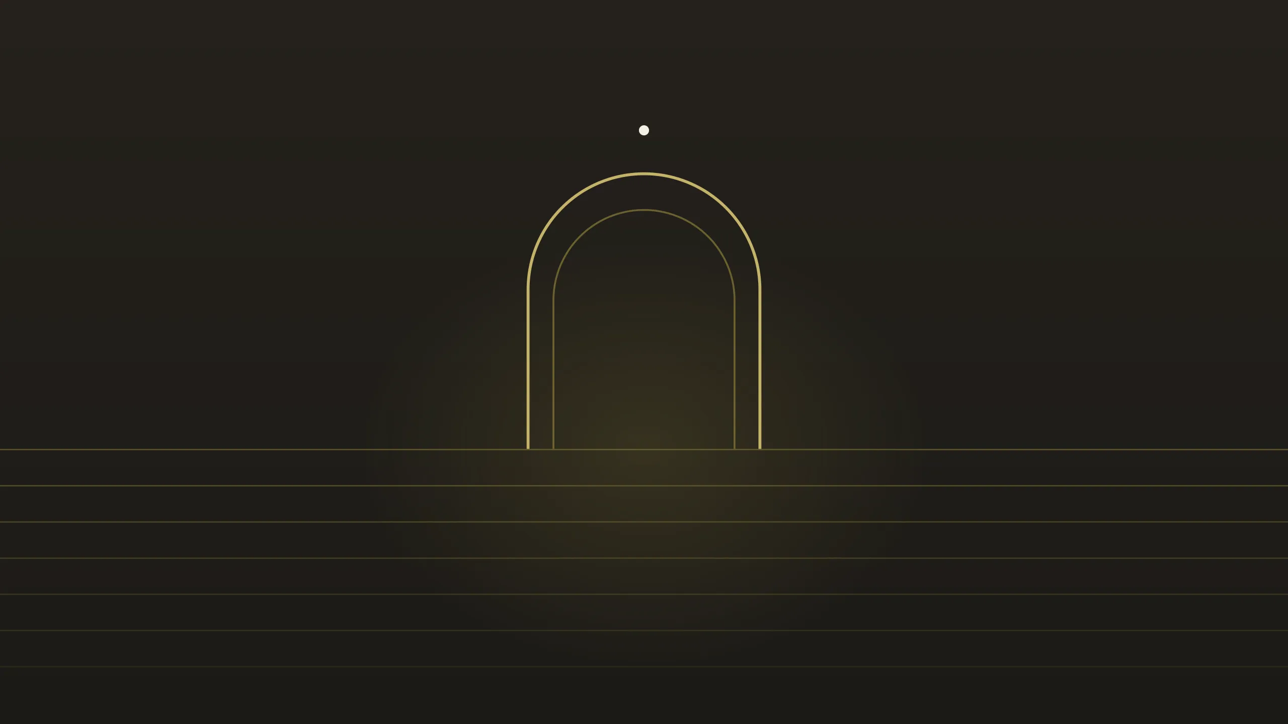 Elegant minimalist design featuring a golden archway with sleek horizontal lines against a dark background.