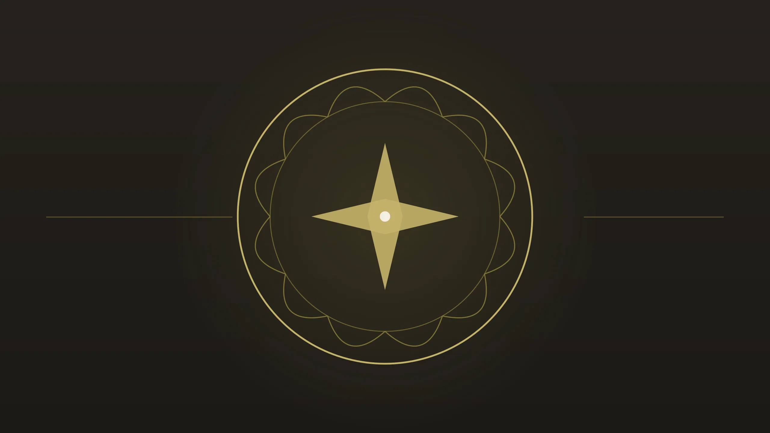 Elegant geometric design featuring a luminous golden compass on a dark background.
