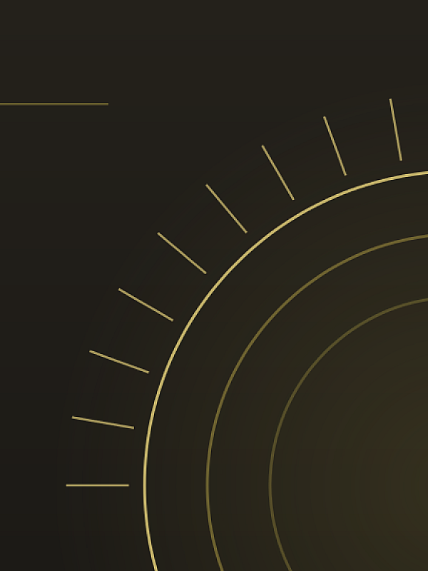 Sleek and modern abstract design with concentric circles and radial lines on a dark background.