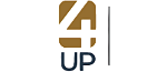 Modern logo design featuring a stylized letter 'A' with bold, geometric shapes in gold and white, accompanied by the text 'UP'.