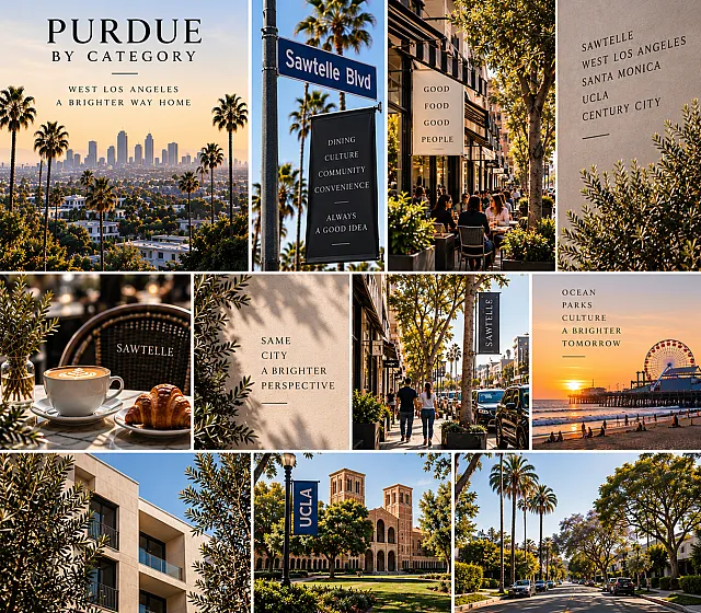 Discover West Los Angeles living with Purdue Apartments, featuring vibrant dining and culture in Sawtelle Boulevard, lush communal spaces, serene park views, and iconic UCLA architectural charm.