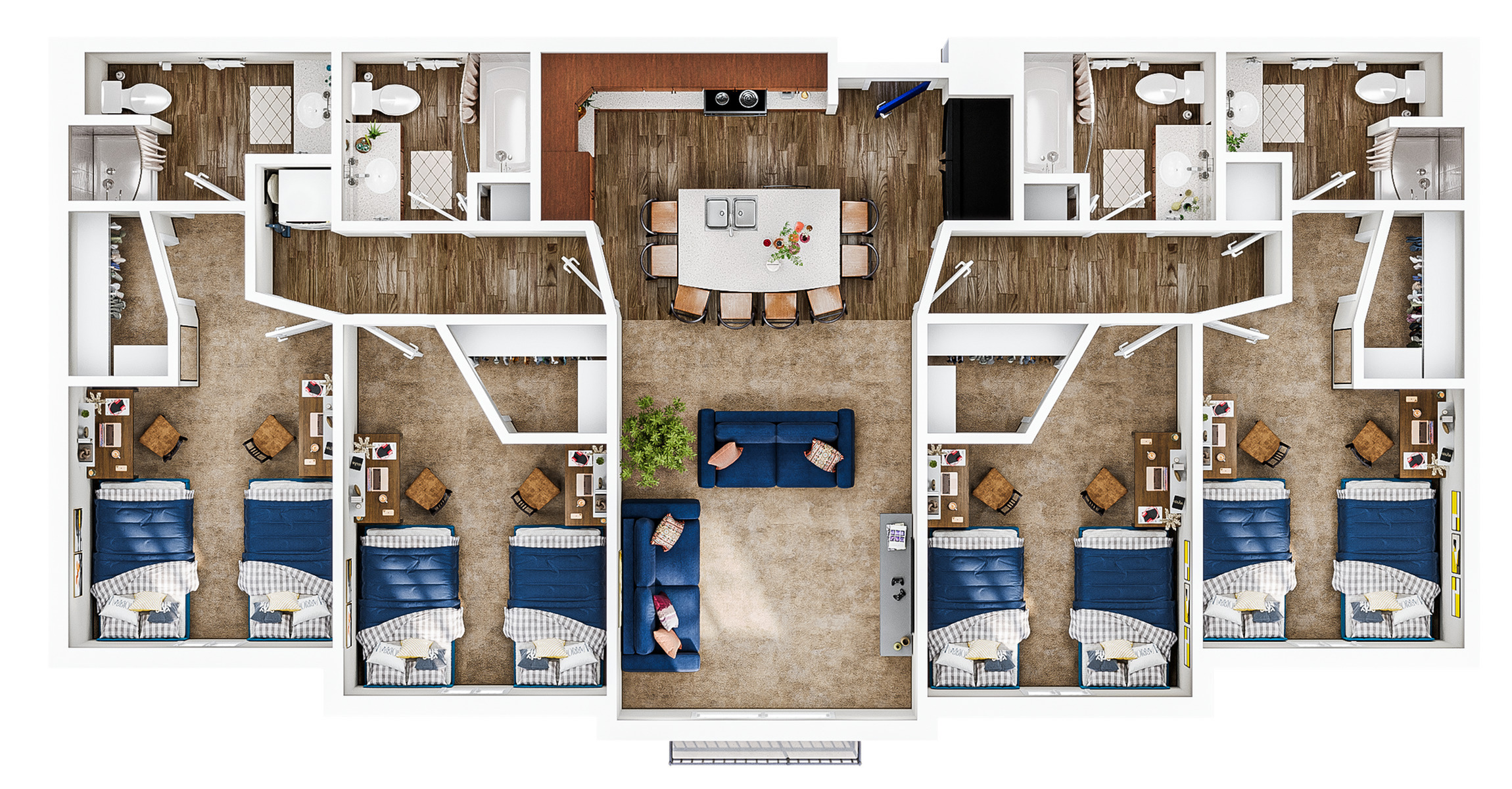 Inviting floor plan showcasing spacious living with 4 bedrooms, large open-concept kitchen, and a cozy living area, perfect for comfortable living.
