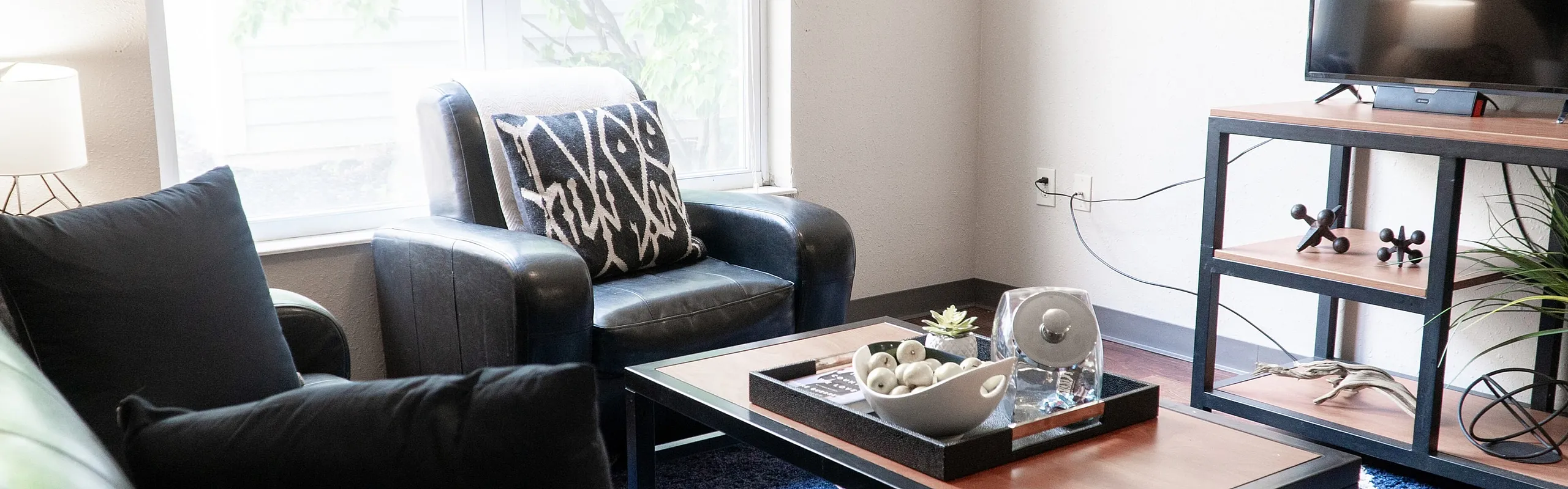 Inviting living room with natural light, chic decor, cozy seating, and elegant modern furnishings.
