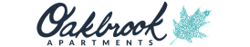 Elegant Oakbrook Apartments logo featuring stylized script and a detailed turquoise leaf design.
