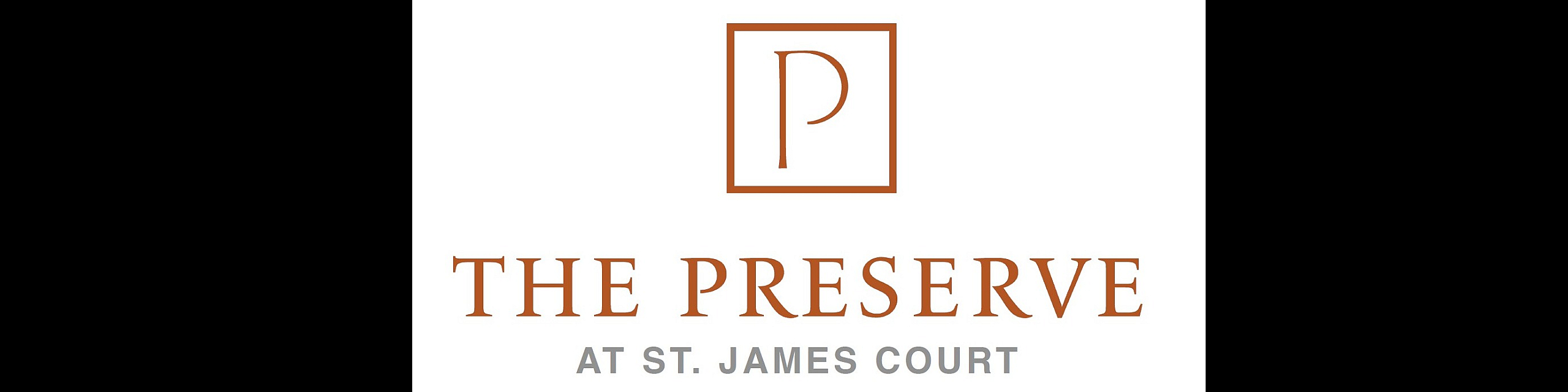Elegant logo for The Preserve at St. James Court, featuring a refined 'P' in a sophisticated frame, emphasizing luxury and style.
