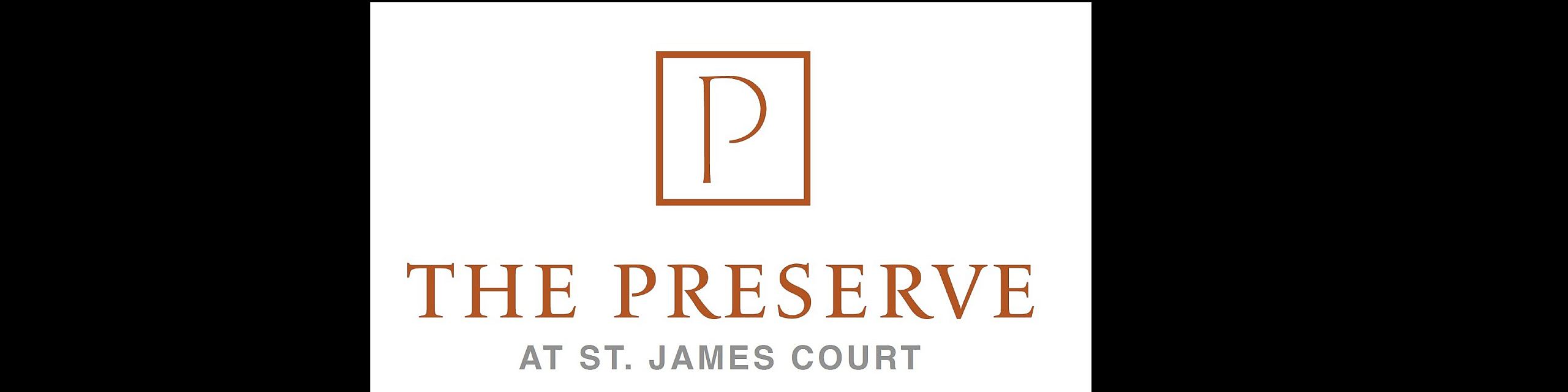 Elegant logo for The Preserve at St. James Court featuring a stylish letter P within a square, exuding sophistication and luxury living.