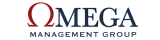 Omega Management Group logo featuring a bold, stylish design that combines red and blue elements for a modern corporate identity.