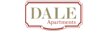 Elegant logo design for DALE Apartments with sophisticated red and beige color scheme.