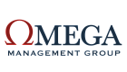 Sleek Omega Management Group logo featuring a modern red and black design.