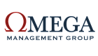 Omega Management Group logo with bold red and blue letters for a strong and professional brand presence.