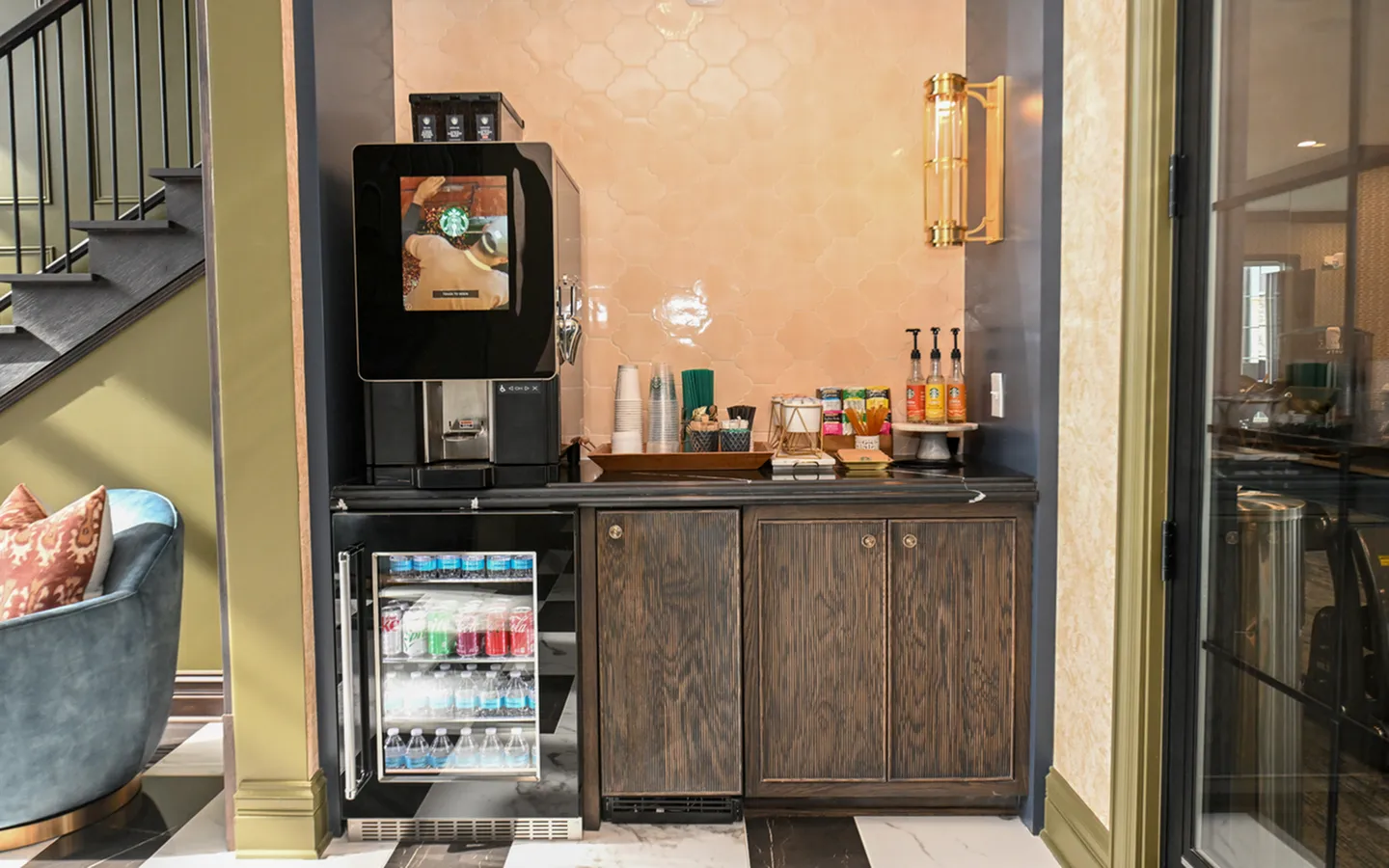 Chic coffee station with a modern coffee machine, perfect for a stylish morning routine.