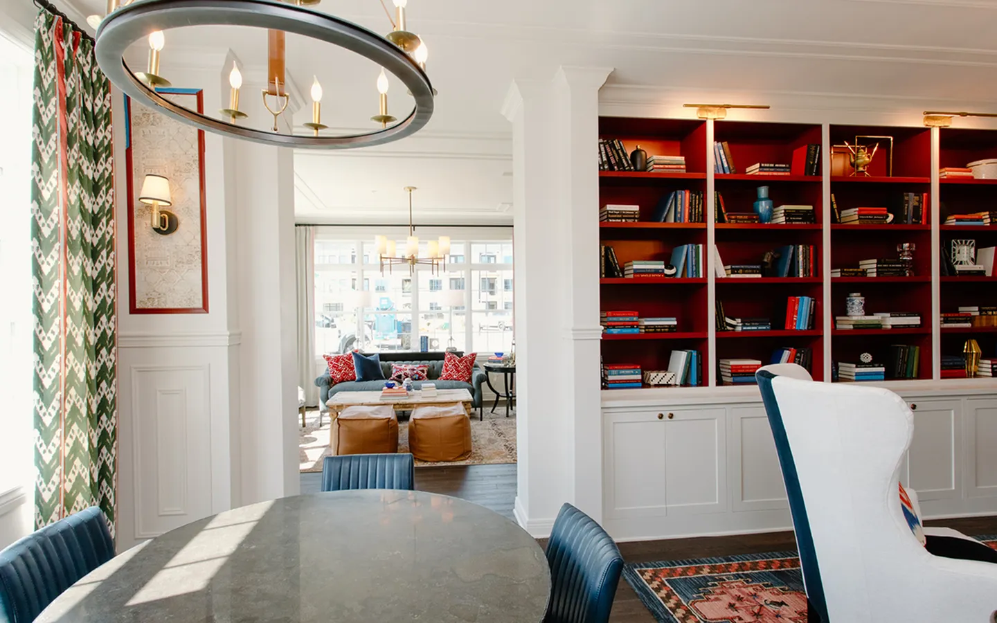 Camden Annex Resident Lounge Equipped with Business Center, Meeting Spaces, and a Full Library
