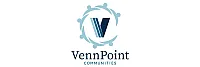 Elegant VennPoint Communities logo featuring a stylized 'V' encircled by a light blue abstract design.