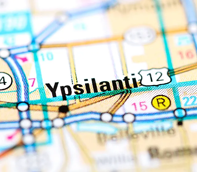 Vibrant and detailed map highlighting Ypsilanti, showcasing nearby highways and routes for easy navigation.