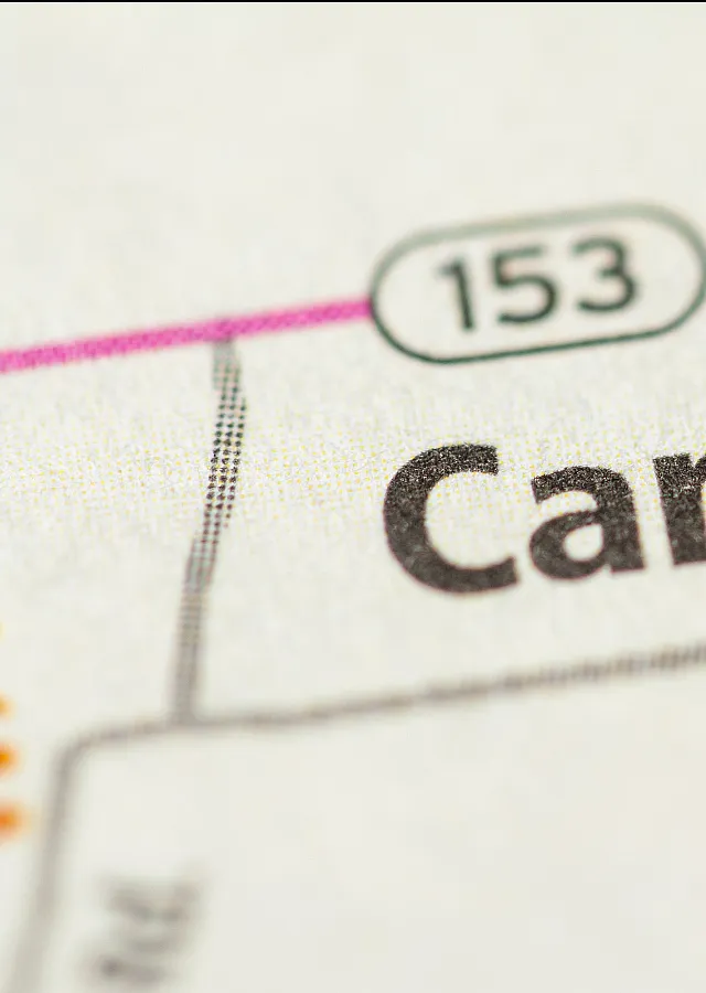 Close-up of a map highlighting Canton, featuring vibrant colors and clear route markings.