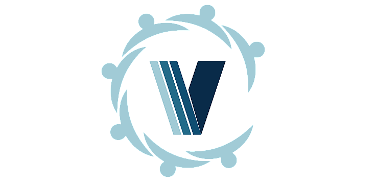 Stylish logo design featuring a bold 'V' with dynamic lines and a modern circular background.