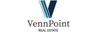 Elegant VennPoint Real Estate logo with sleek blue and teal design elements.