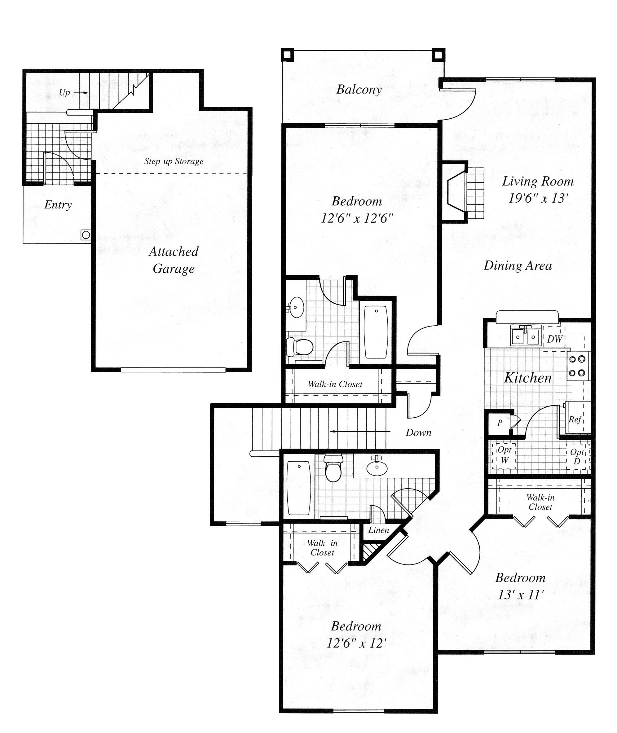 Elegant floor plan showcasing 3 bedrooms, a spacious kitchen, dining area, and a welcoming living room with balcony access, plus attached garage.