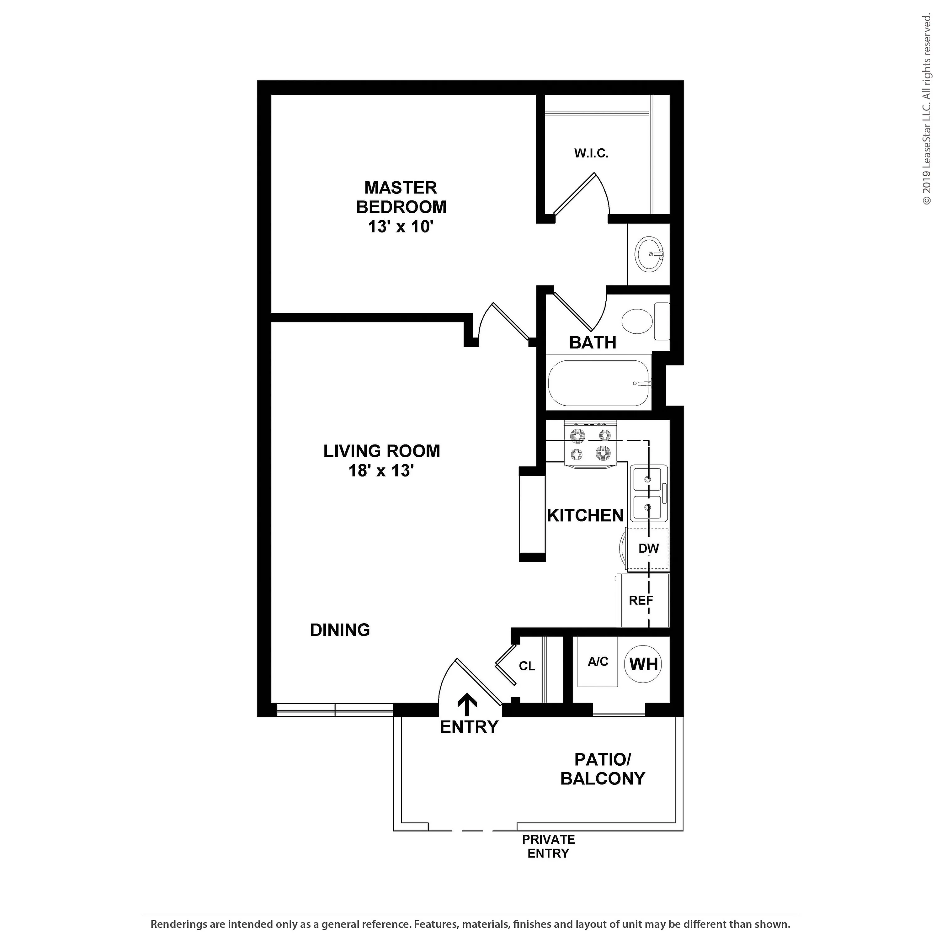 Modern floor plan showcasing a spacious master bedroom with walk-in closet, inviting living room, functional kitchen, and a private balcony. Perfect blend of comfort and style.