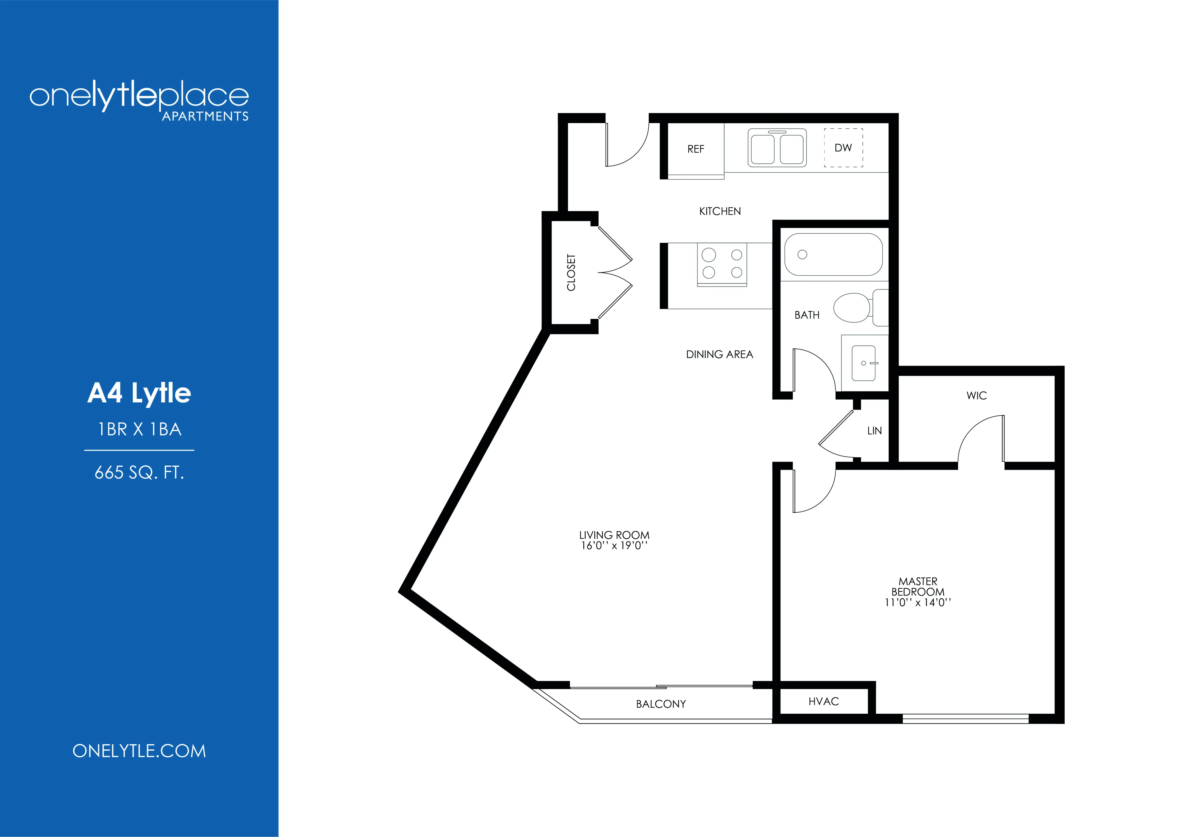 Luxurious A4 Lytle floor plan featuring 1 bedroom, 1 bathroom, and elegant living space with a balcony at 665 sq. ft.
