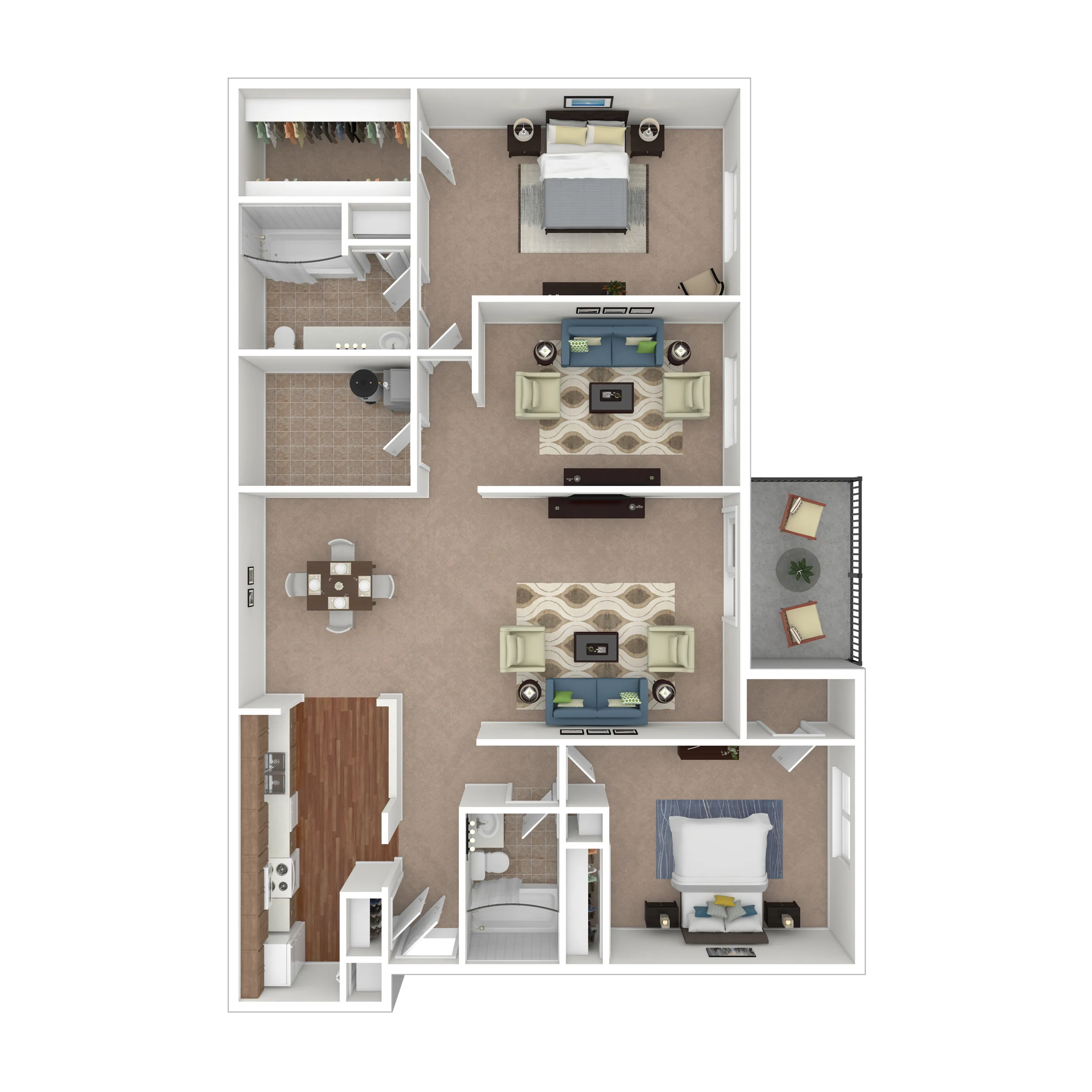 Inviting floor plan showcasing 2 bedrooms, stylish living area, modern kitchen, and cozy balcony.