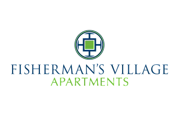 Modern logo for Fisherman's Village Apartments featuring a stylish geometric design.