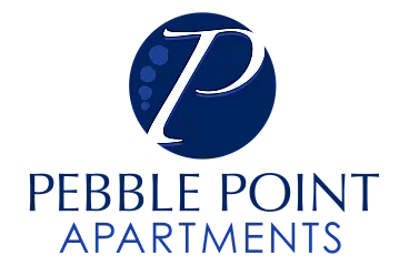 Elegant logo design for Pebble Point Apartments featuring a stylized 'P' in a deep blue circle, exemplifying luxury and sophistication.