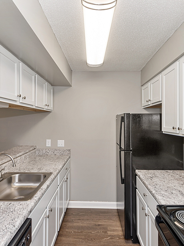 Modern kitchen showcasing sleek granite countertops, elegant white cabinetry, and stainless steel appliances for a stylish cooking experience.