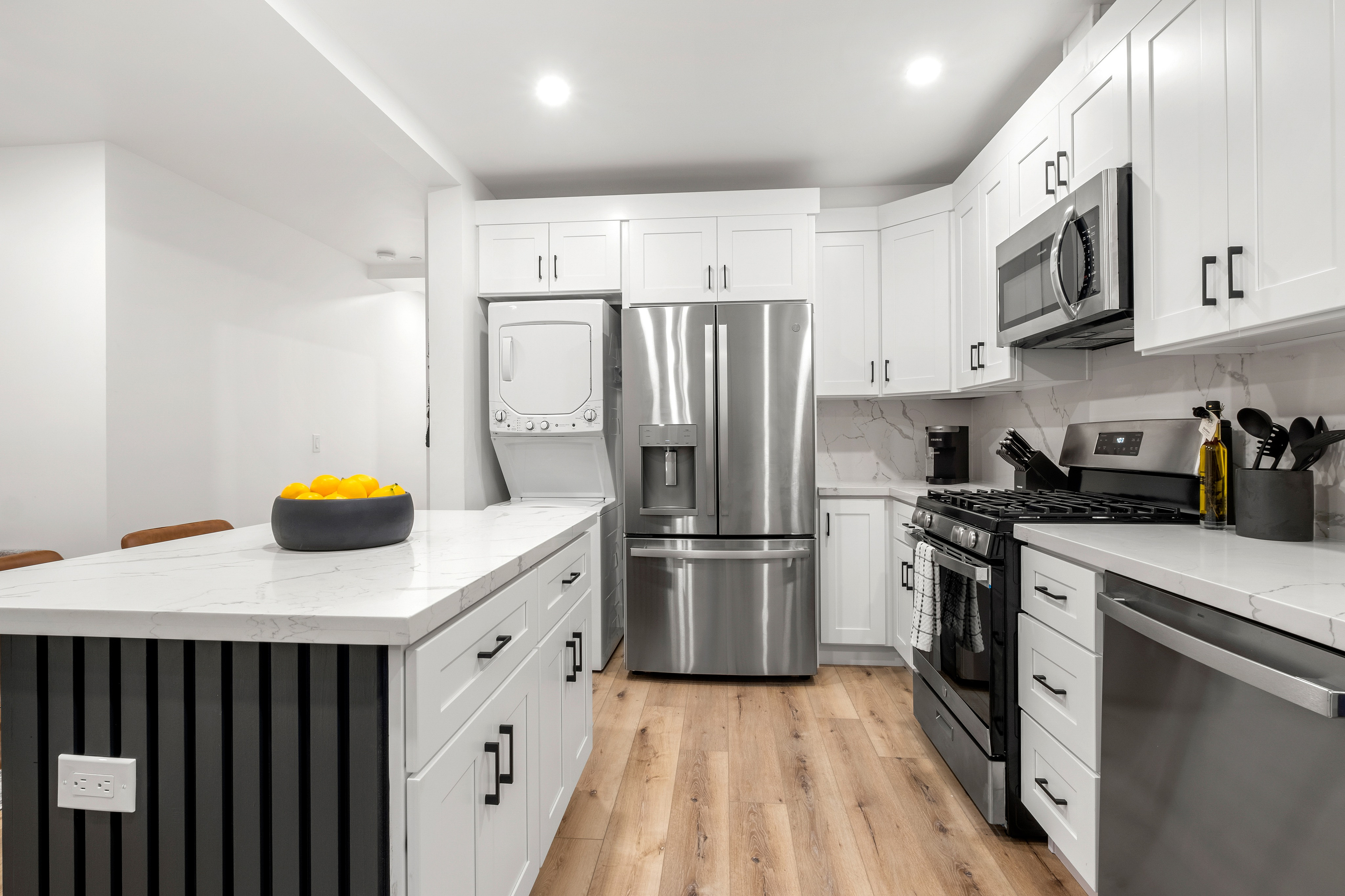 Spacious newly renovated kitchen with sleek appliances