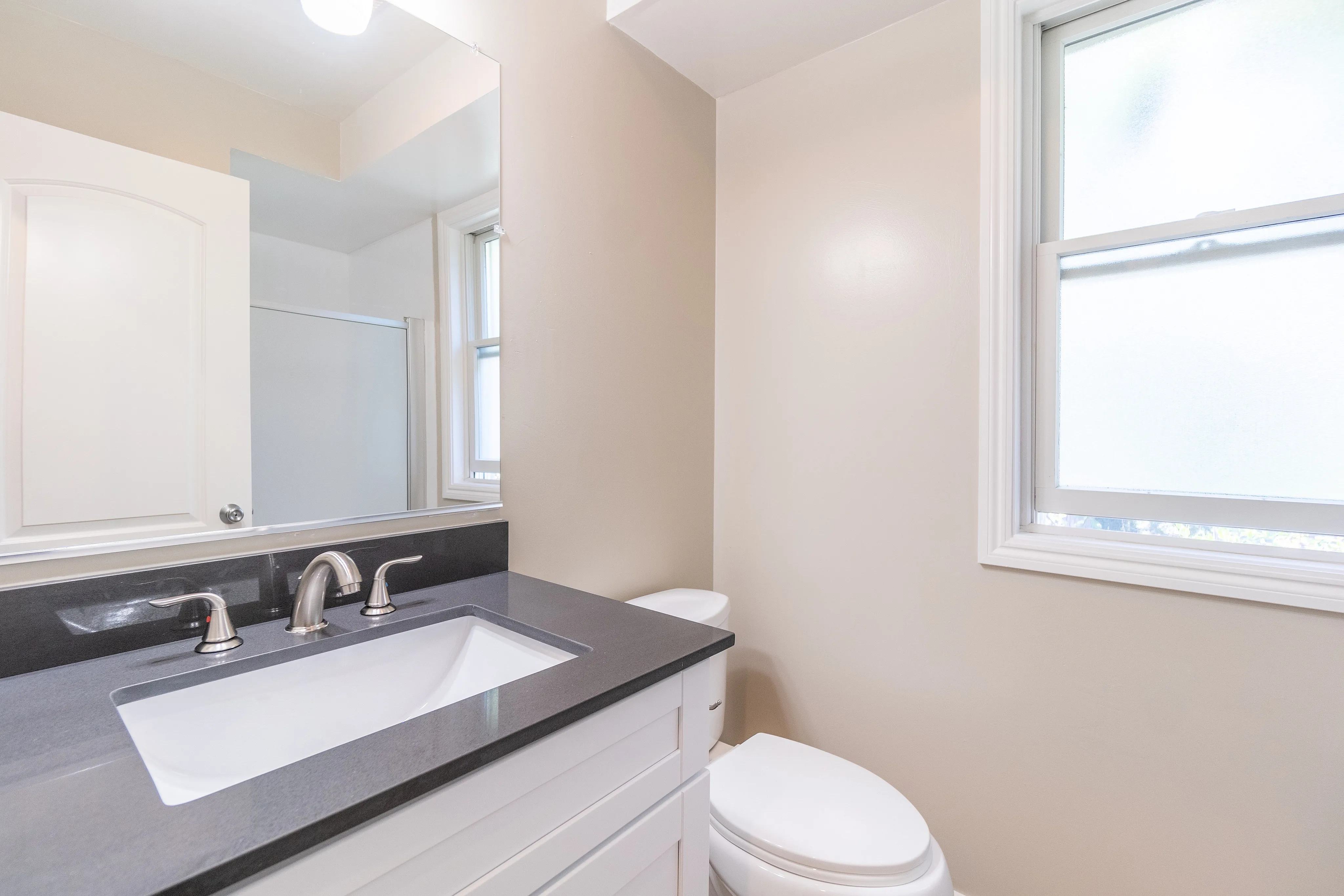 Modern, polished bathroom