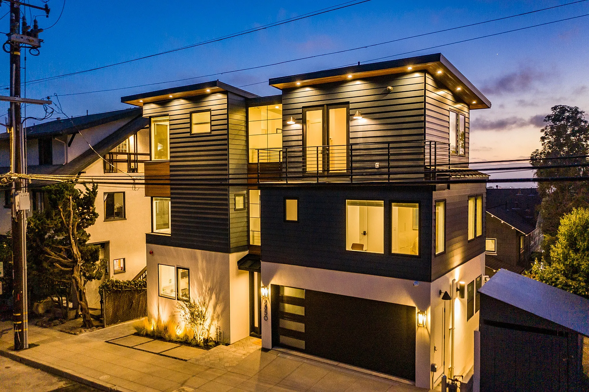 Aerial night time view of 2350 Prospect