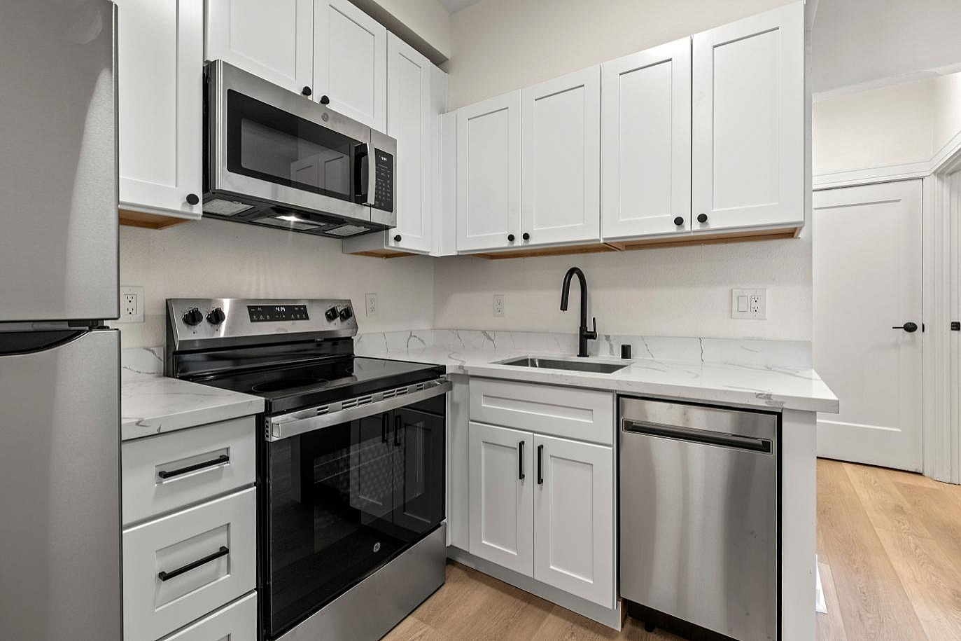 Modern kitchen equipped with sleek stainless steel appliances