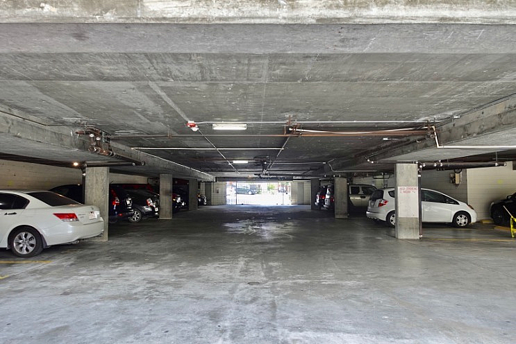 Spacious and secure underground parking garage.
