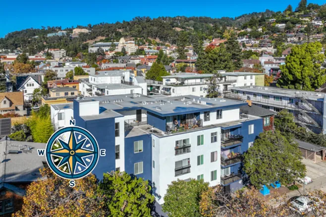 Charming residential building nestled in a scenic neighborhood, offering stunning views of lush greenery and picturesque hills.