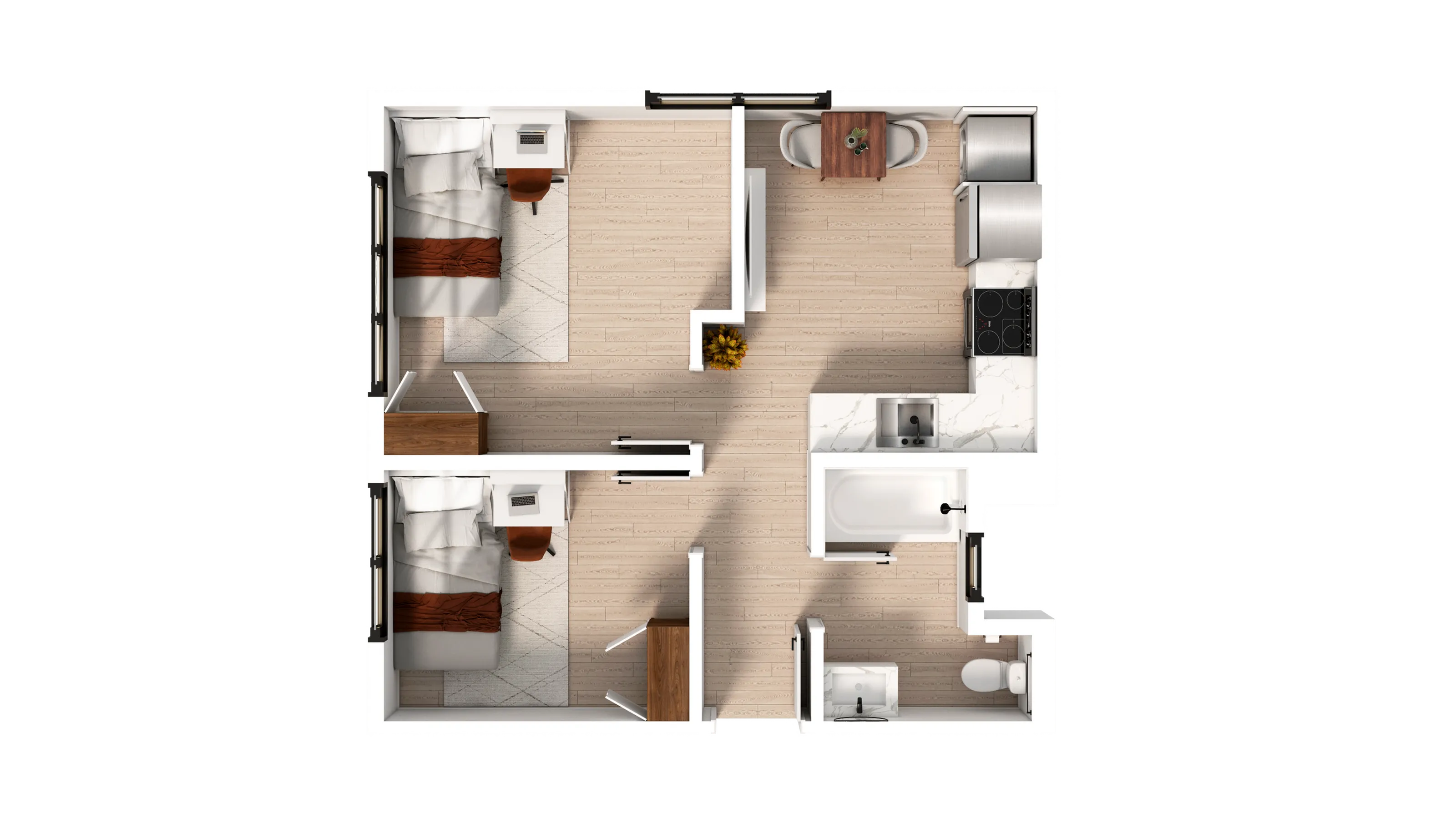 2 Bedroom x 1 Bath A
