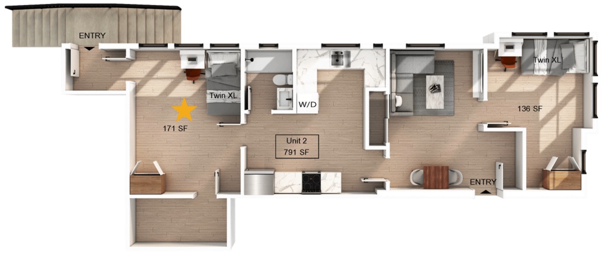 2 Bedroom | 1 Bathroom Apartment