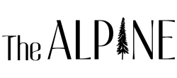 Elegant logo for The Alpine with a stylized tree integrated into the text.
