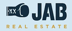 Modern logo design for JAB Real Estate featuring a boxing glove symbol with sleek typography.