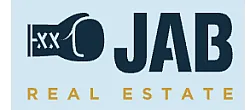 Logo for JAB Real Estate featuring a boxing glove and bold typography, symbolizing strength and reliability.