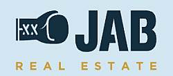 JAB Real Estate logo featuring an eye-catching boxing glove design, symbolizing strength and reliability in property services.