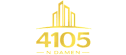 Elegant gold logo design for 4105 N Damen, featuring stylish skyscraper outlines and modern typography.