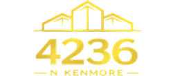 Elegant gold logo featuring '4236 N Kenmore' with a modern architectural design, exuding luxury and sophistication.