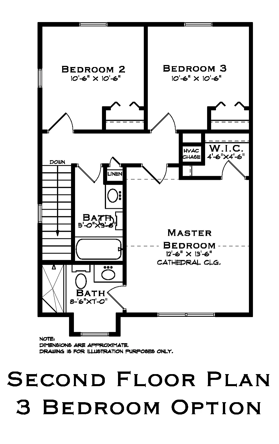 Hudson Ridge South 3 Bedroom Second Floor Plan With No Garage