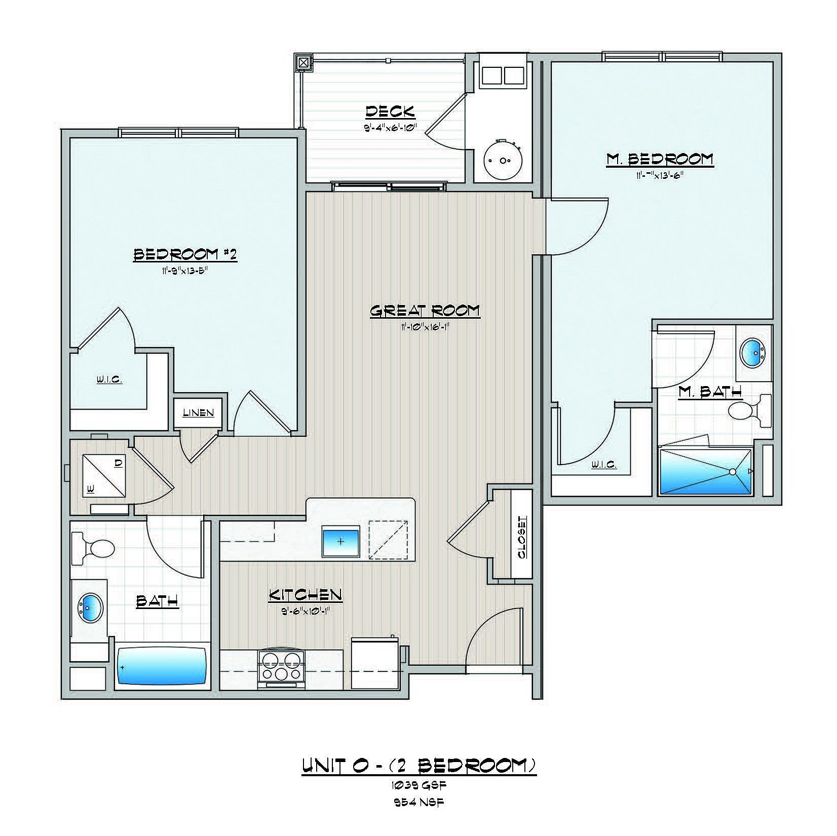 Sophisticated floor plan featuring 2 bedrooms, a great room, and modern kitchen.