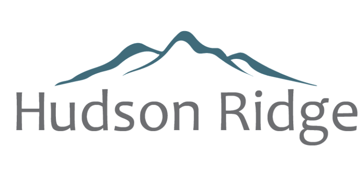Elegant Hudson Ridge logo featuring stylized mountain peaks, embodying sophistication and scenic beauty.