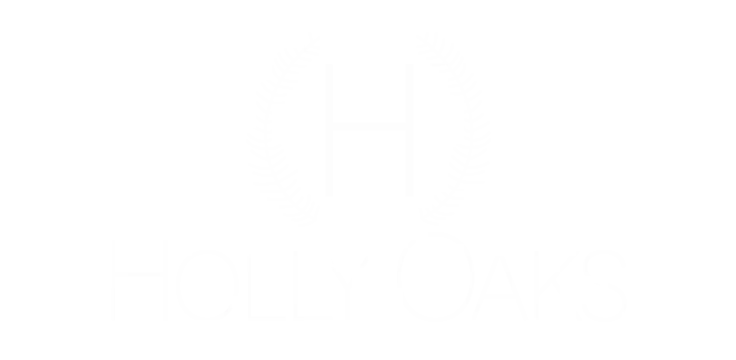 Elegant logo of Holly Oaks featuring a stylized letter 'H' surrounded by a symmetrical leaf design.